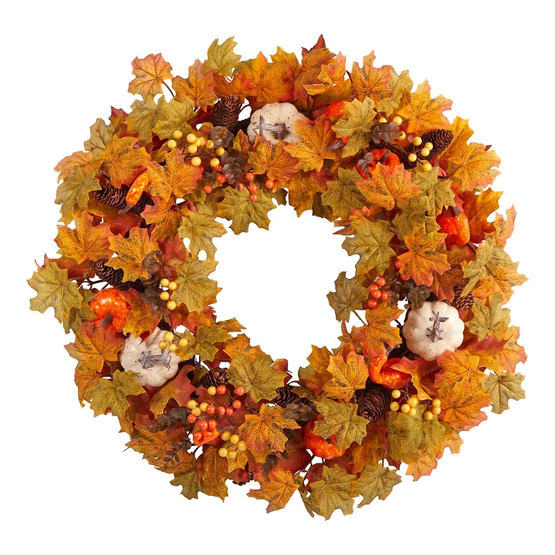 30" Autumn Pumpkin & Maple Leaf Fall Wreath