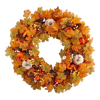 30" Autumn Pumpkin & Maple Leaf Fall Wreath