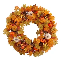 30" Autumn Pumpkin & Maple Leaf Fall Wreath