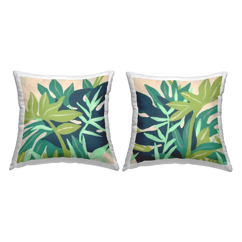 Stupell Industries Green Layered Plant Leaves Abstract Shapes 2 Pillow Set, 18" x 18"