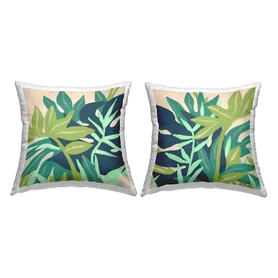 Stupell Industries Green Layered Plant Leaves Abstract Shapes 2 Pillow Set, 18" x 18"
