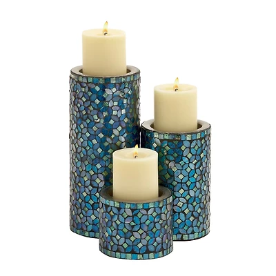 Turquoise Metal Glam Candle Holder Set