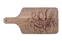 17" Sketched Octopus Walnut Wood Paddle Cutting Board