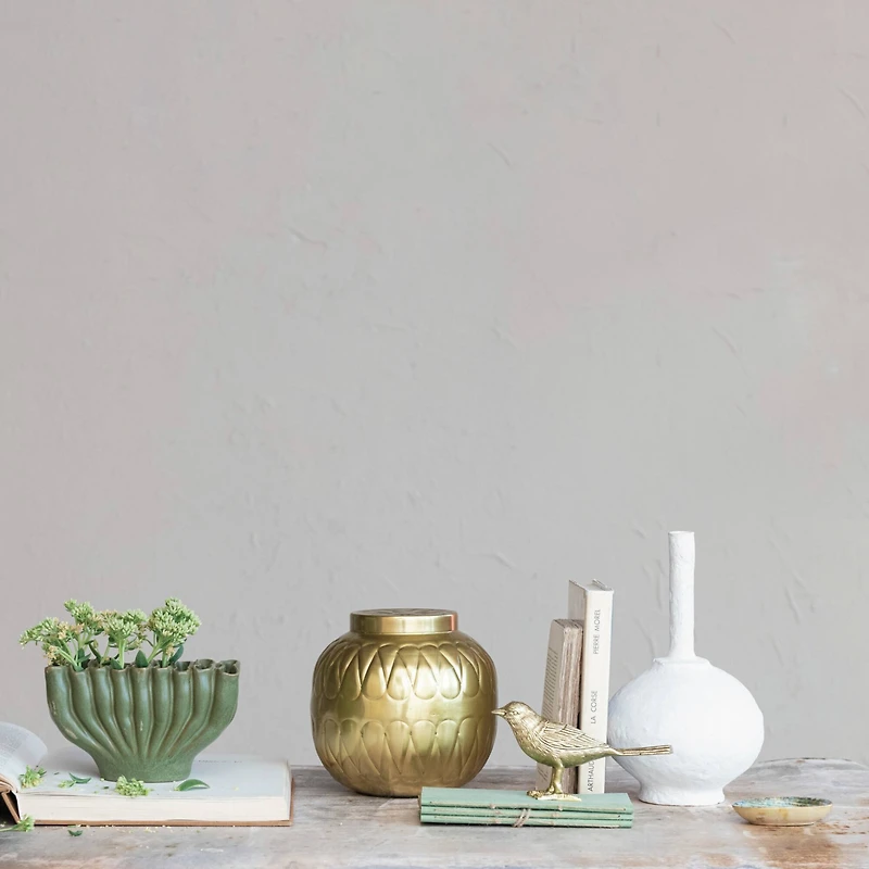 Hello Honey® 11" Round Whitewashed Decorative Paper Mache Taper Holder