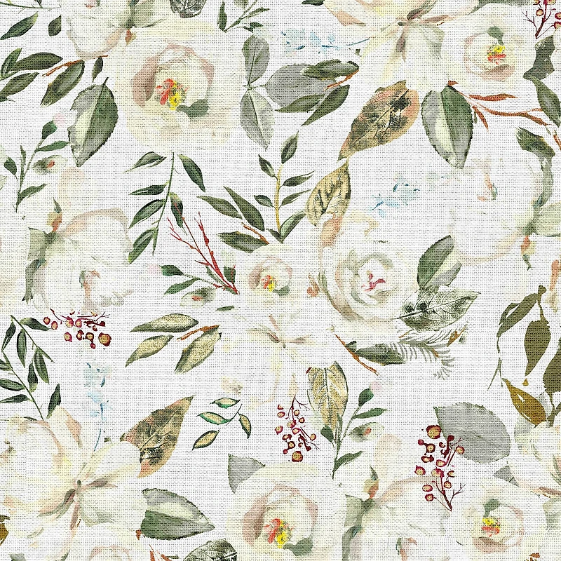 Fabric Editions White Motini Blossoms Cotton Fabric