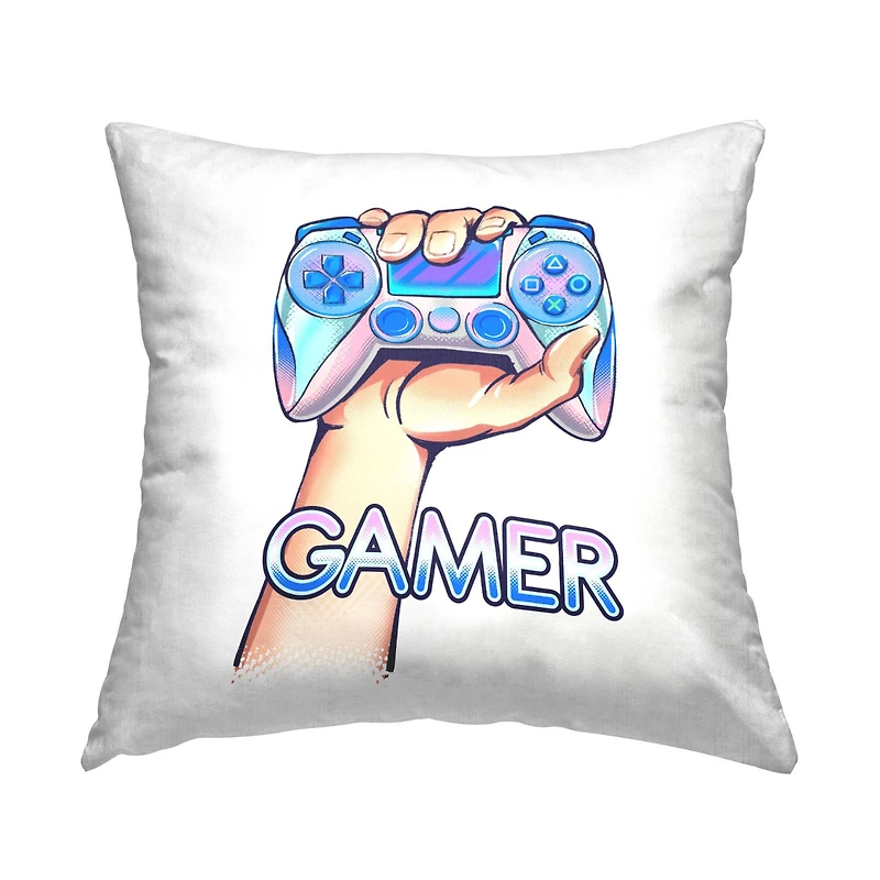 Stupell Industries Hand Holding Radiant Video Game Controller Throw Pillow, 18" x 18"