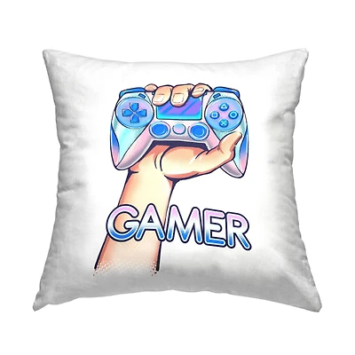 Stupell Industries Hand Holding Radiant Video Game Controller Throw Pillow, 18" x 18"