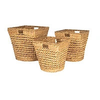 Hello Honey® Natural Handwoven Water Hyacinth & Metal Nesting Basket Set
