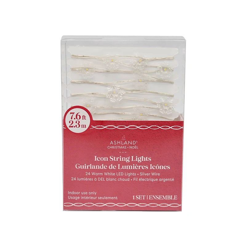 24ct. Warm White LED Snowflake String Lights on Silver Wire by Ashland®