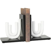 7" White MDF Abstract Layered U-Shaped Bookends with Black Stands Set