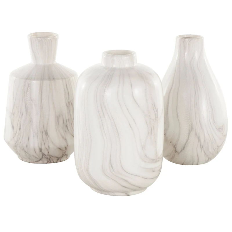 White Ceramic Marble Inspired Vase Set