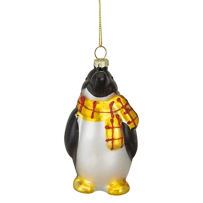 3.75" Black, White & Yellow Glass Penguin Christmas Ornament