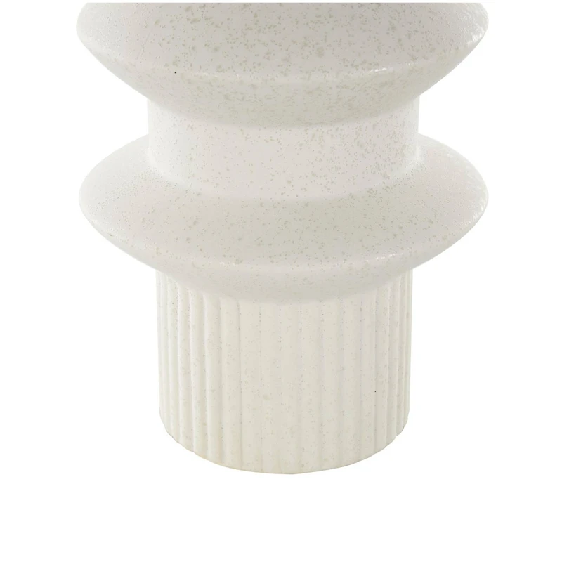 White Ceramic Abstract Ribbed Vase with Speckled Texturing