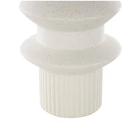White Ceramic Abstract Ribbed Vase with Speckled Texturing