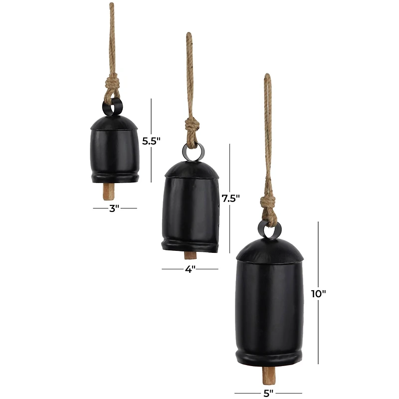 Black Metal Bohemian Decorative Cow Bell, Set of 3" 13", 8", 7"