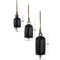 Black Metal Bohemian Decorative Cow Bell, Set of 3" 13", 8", 7"