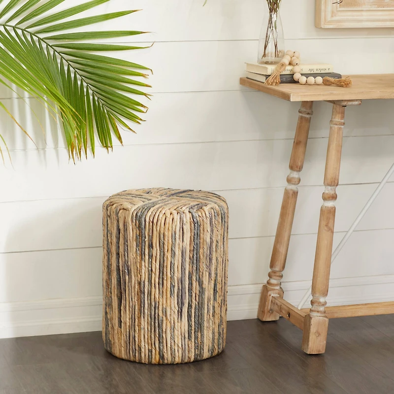 Brown Teak Wood Contemporary Stool, 18" x 15" x 15"
