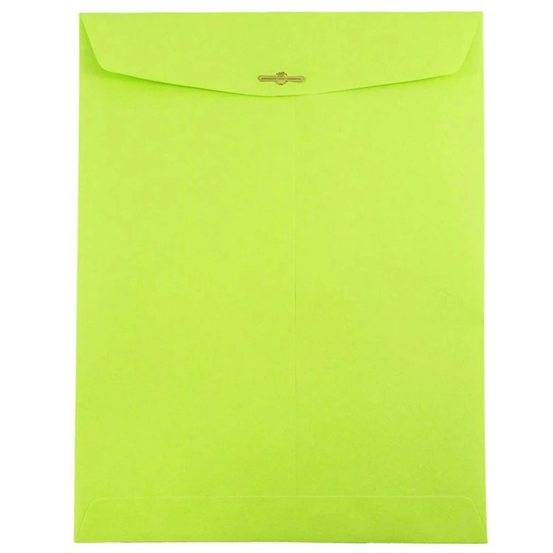 JAM Paper 9" x 12" Ultra Lime Green Clasp Closure Catalog Envelopes, 100ct.