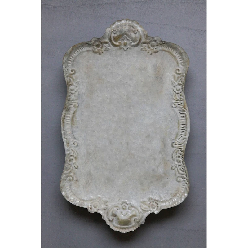 Hello Honey® 18" Decorative Distressed Gray Metal Tray