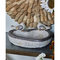 15" Gray Polystone Country Birds Garden Sculpture