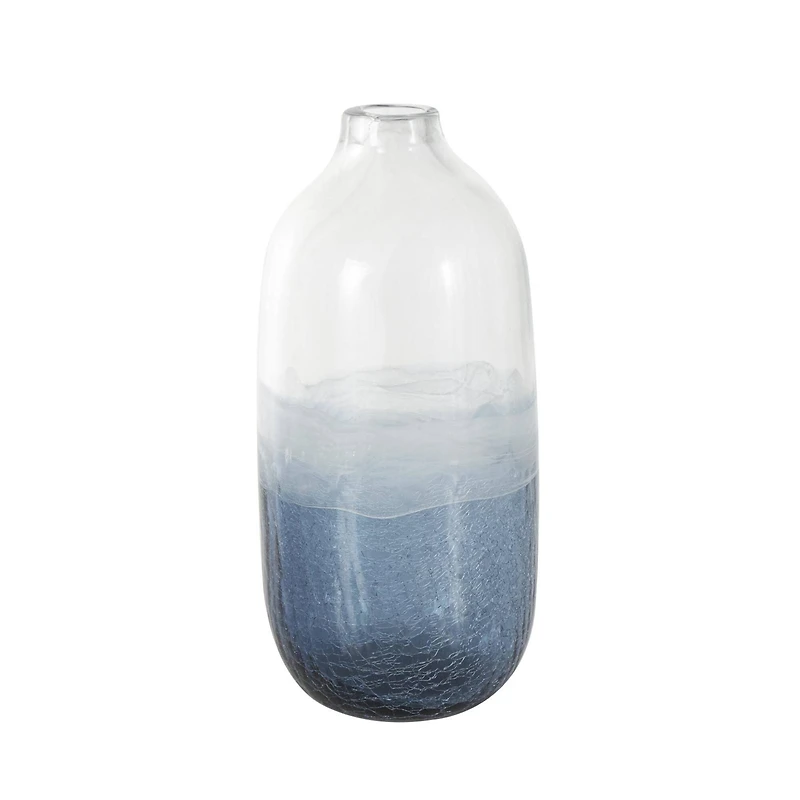Dark Blue Glass Wavy Ombre Decorative Vase with Textured Base