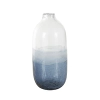 Dark Blue Glass Wavy Ombre Decorative Vase with Textured Base