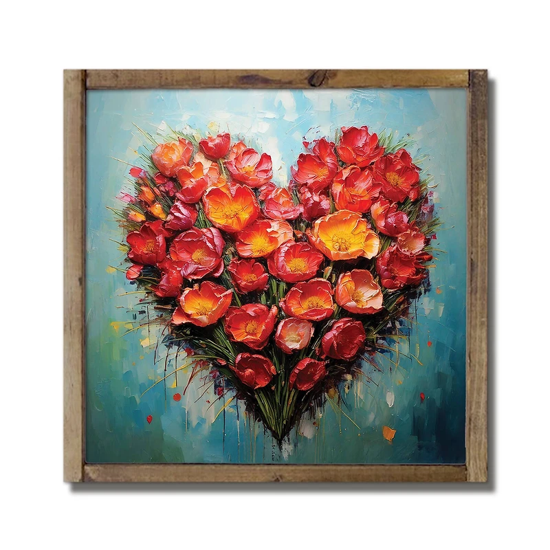 9.5" Floral Heart Painting Framed Wood Plaque