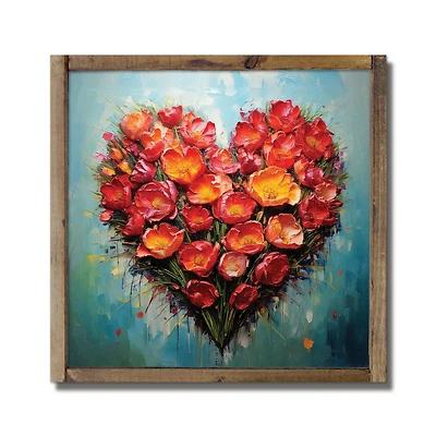 9.5" Floral Heart Painting Framed Wood Plaque