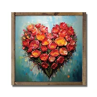 9.5" Floral Heart Painting Framed Wood Plaque
