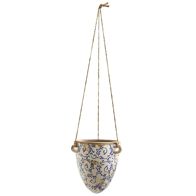 24" Blue Tuscan Hanging Ceramic Scroll Planter