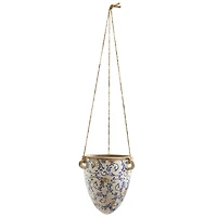 24" Blue Tuscan Hanging Ceramic Scroll Planter