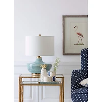 Hello Honey® Striped Aqua Ceramic Table Lamp with White Linen Shade