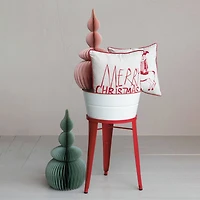 Hello Honey® 18" x 18" Square Natural & Red Merry Christmas Cotton Printed Pillow with Embroidery, Corduroy Back & Piping