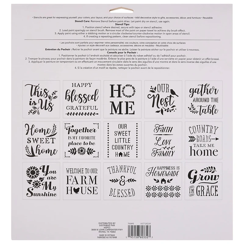 6 Pack: Home Sentiments Stencils by Craft Smart®, 12" x 12"