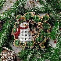 Wonderland Crafts Snowman Wreath Ornament Bead Embroidery on Wood Kit