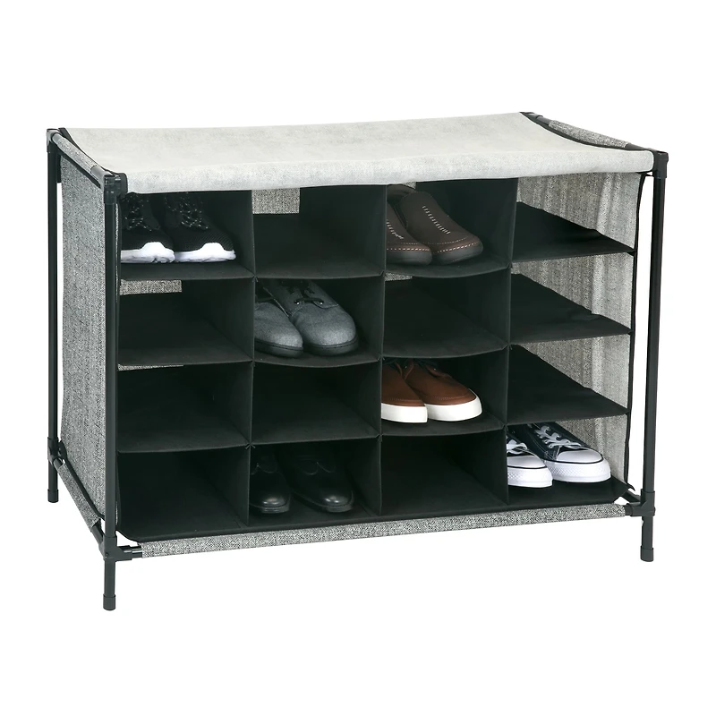 Simplify Black 16 Compartment Shoe Cubby