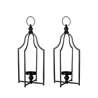 22" Modern Farmhouse Black Metal Candle Lantern Set