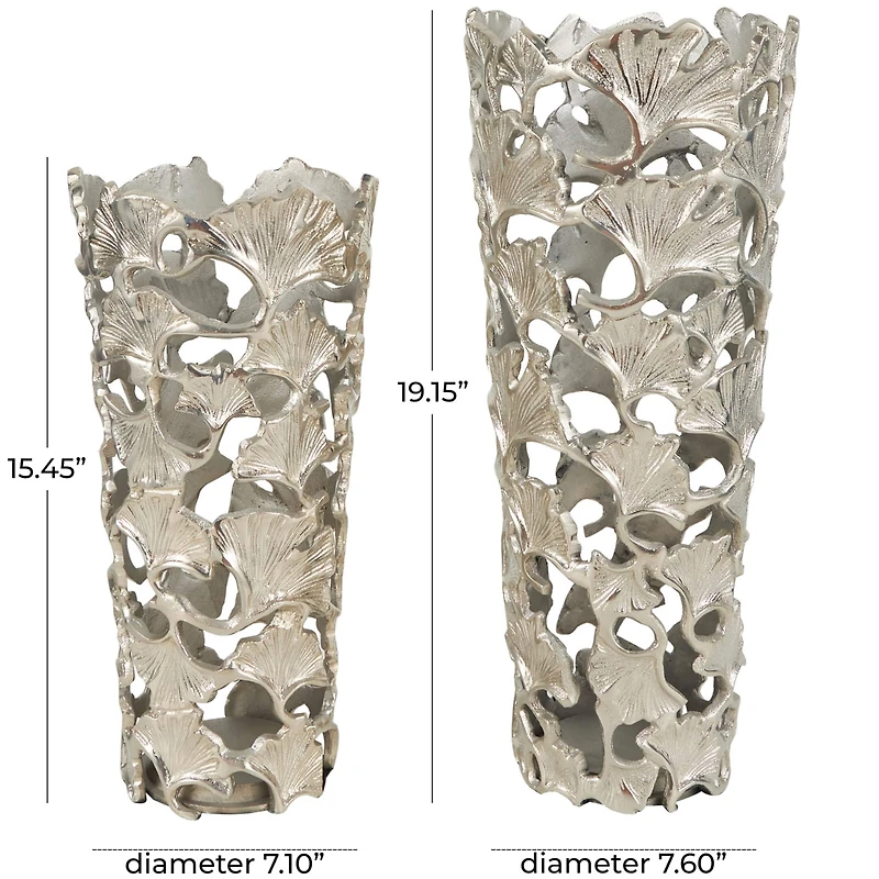 Silver Aluminum Vase with Gingko Leaf Design Set
