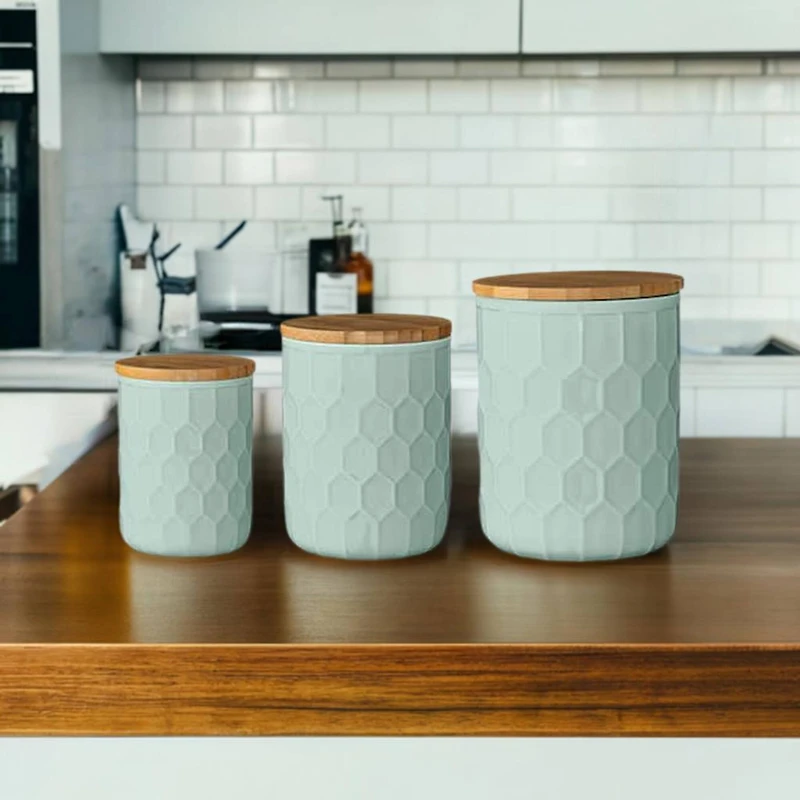 Hello Honey® Stoneware Canister Set with Bamboo Lids