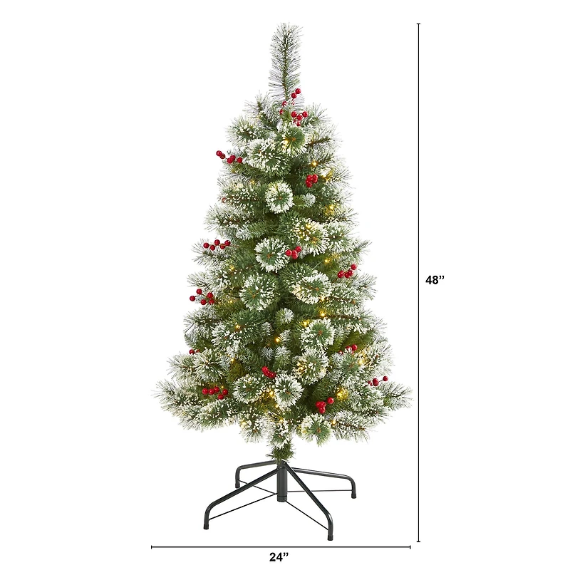 4ft. Pre-Lit Frosted Swiss Pine Artificial Christmas Tree with Berries, Clear LED Lights