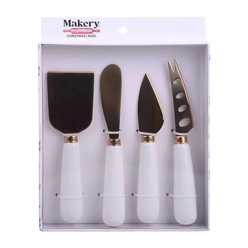 Gold Stainless Steel Cheese Knives with Ceramic Handles by Makery™