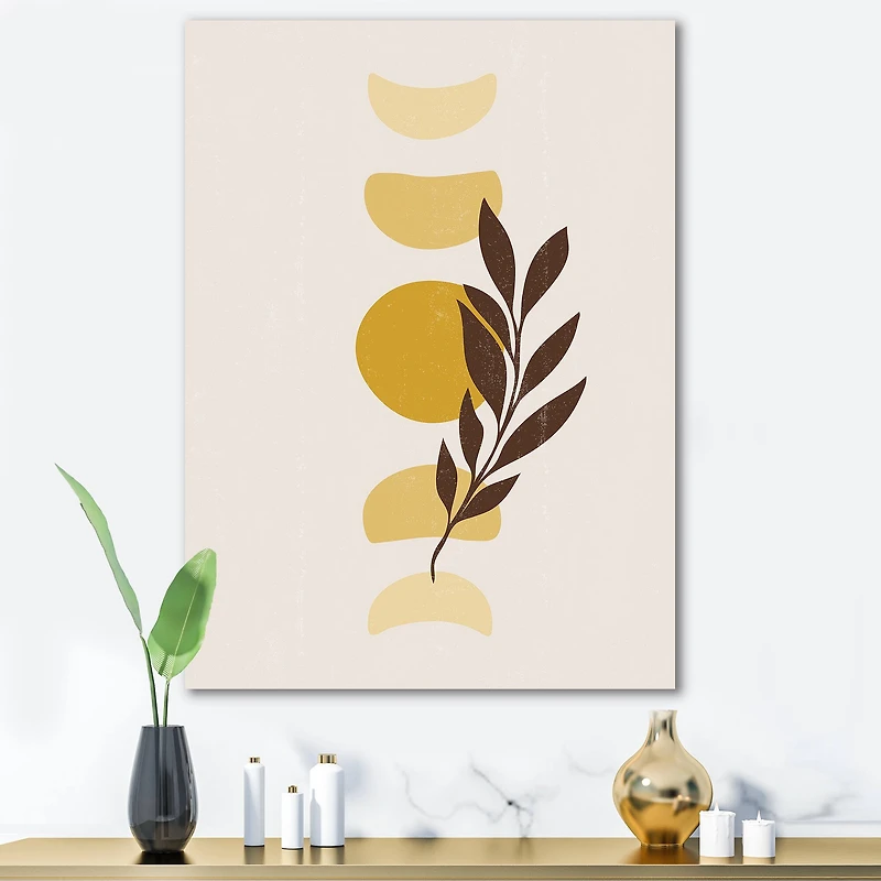 Designart - Abstract Geometrical Sun and Moon With Leaf VII