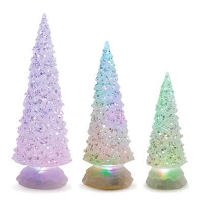 LED Multicolor Textured Glass Tree Set