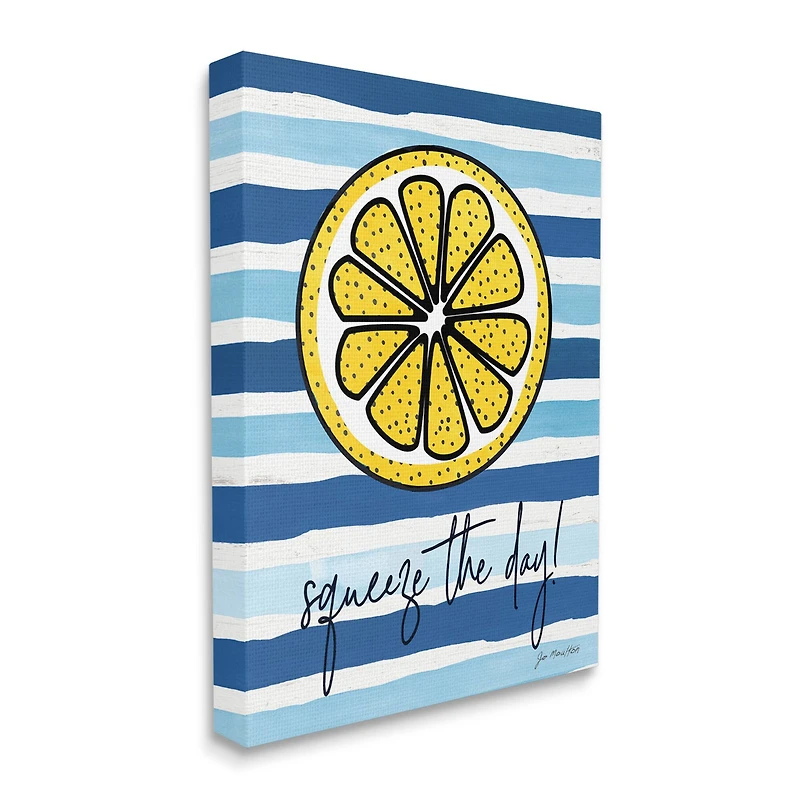 Stupell Industries Squeeze The Day Expression Lemon Nautical Stripes Canvas Wall Art