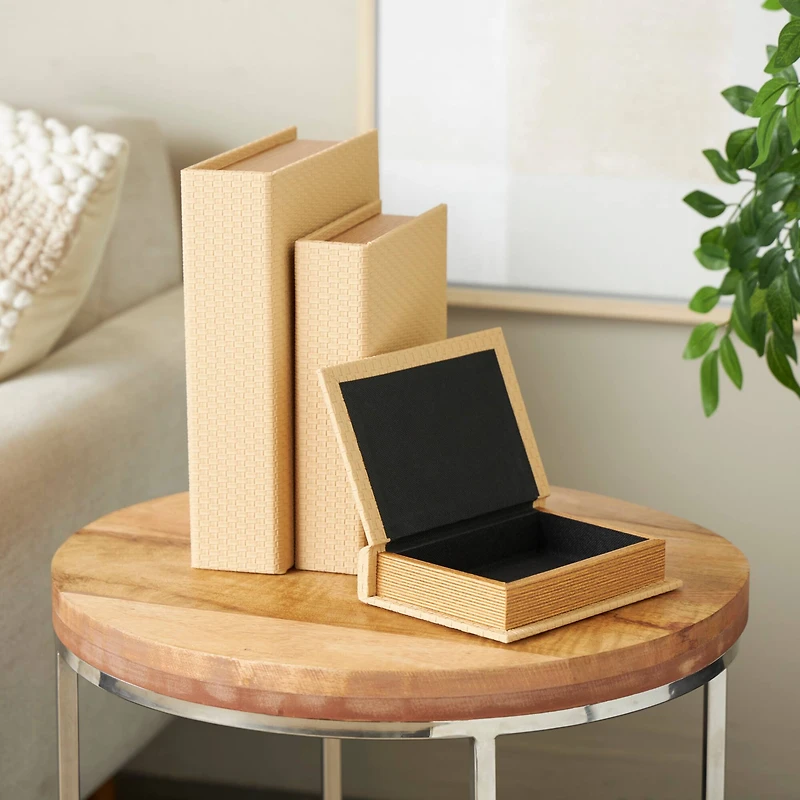 Faux Leather Geometric Woven Grid Book Storage Box Set