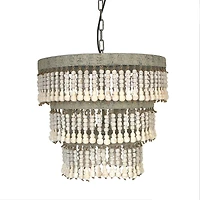 Hello Honey® 20.5" Antique White 3-Tier Wood Bead Chandelier