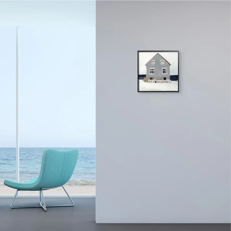 Stupell Industries Winter Beach House Landscape Cool Coast Line Black Framed Wall Art