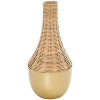 15" Brown & Gold Rattan Handmade Woven Vase
