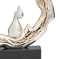 17" Silver Aluminum Abstract Drip Sculpture with Marble Base