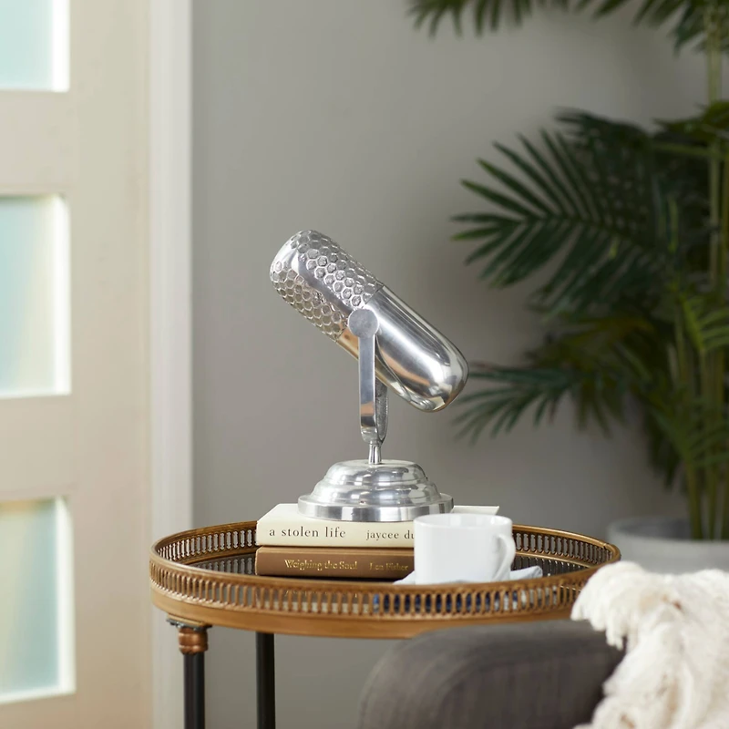Silver Aluminum Traditional Sculpture, Microphone 9" x 9" x 6"
